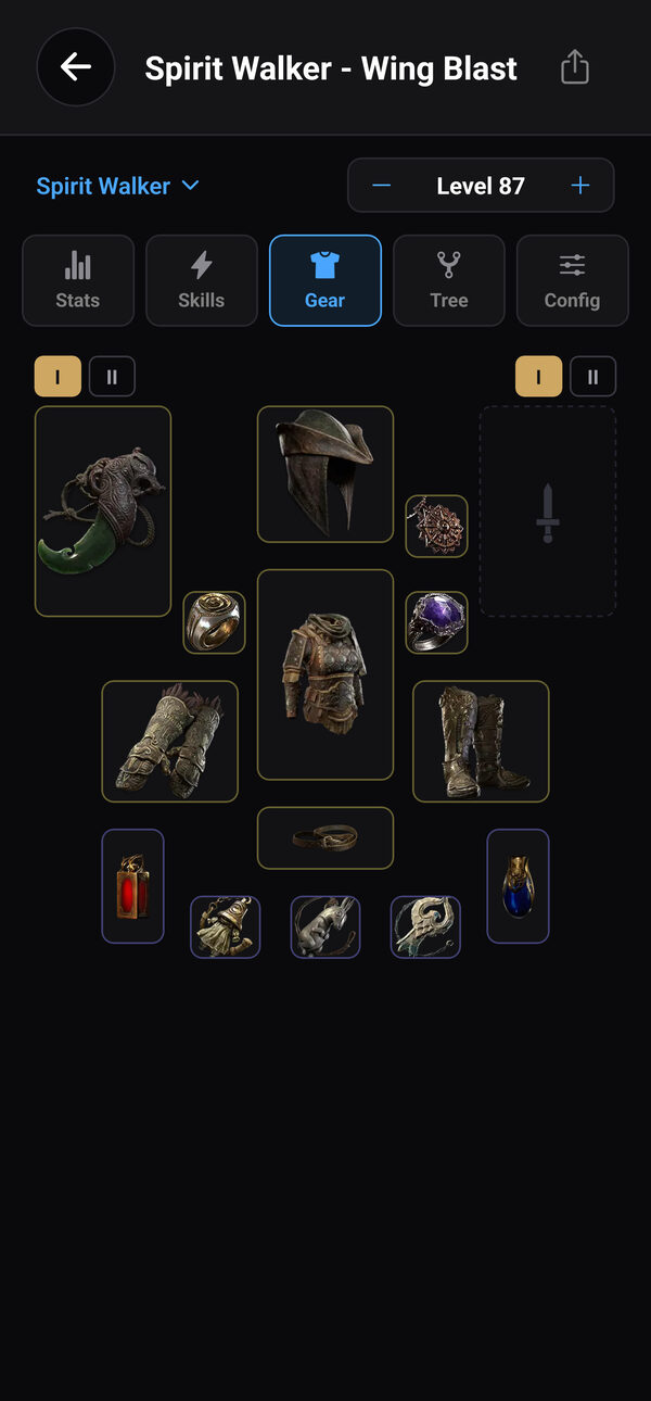 The gear layout of a Path of Exile 2 build in the Build Planner